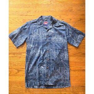 Dem Crazy Mens Shirt Size Medium Carousel Horse Print Short Sleeve Button Up